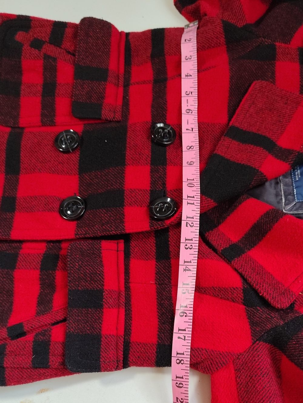 American Eagle Wool Blend Double Breasted Buffalo Plaid Pea Coat Size M Y2K - Picture 11 of 16
